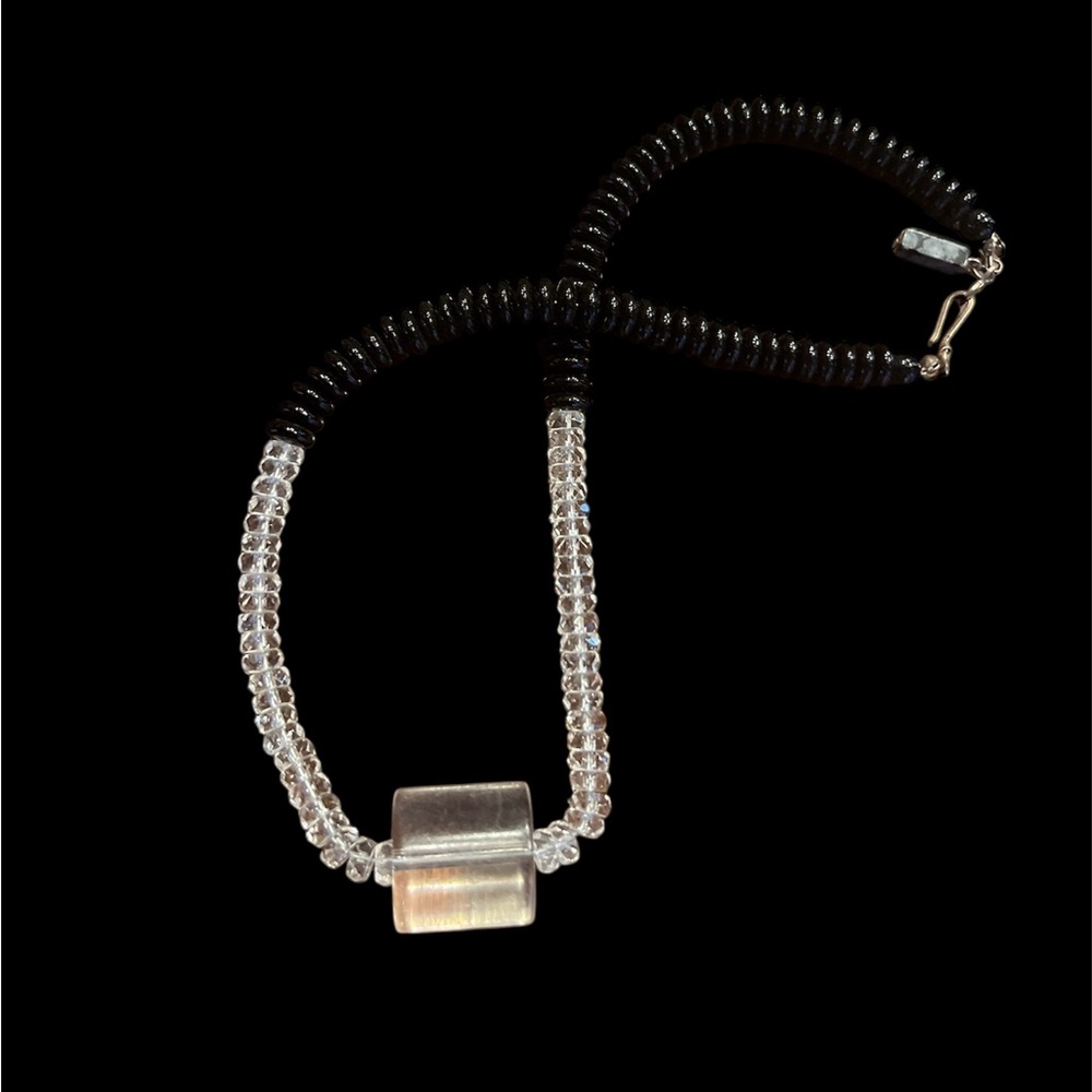 Vintage Lucite Cube Necklace Black Beaded Statement Modernist Geometric